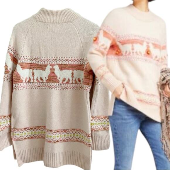 Anthropologie Aimee Pommed Alpaca Sweater Large Pink Knit Whimsical Size Small - Picture 1 of 11